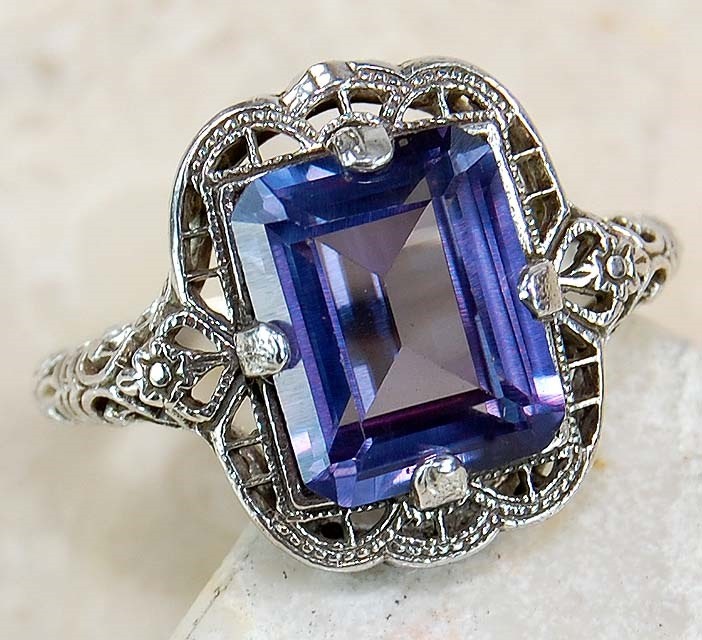 4CT Heat Treated Alexandrite 925 Solid Sterling Silver Art Deco Ring Sz 6,7 RE2