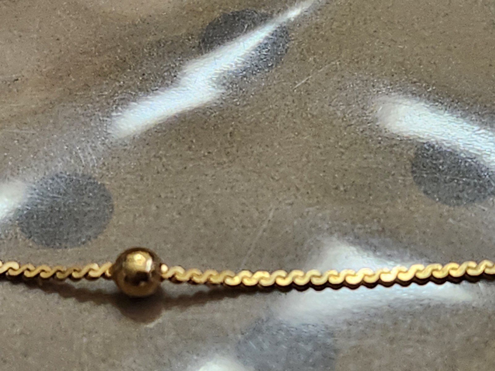 14k Gold Serpentine 17.5″ Thin Chain with 6 Tiny Beads 2 Grams Spring Ring