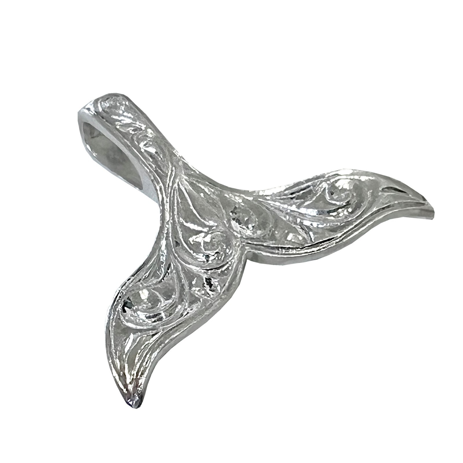 925 Sterling Silver Hand Engraved Hawaiian Whale Tail Pendant from Maui, Hawaii