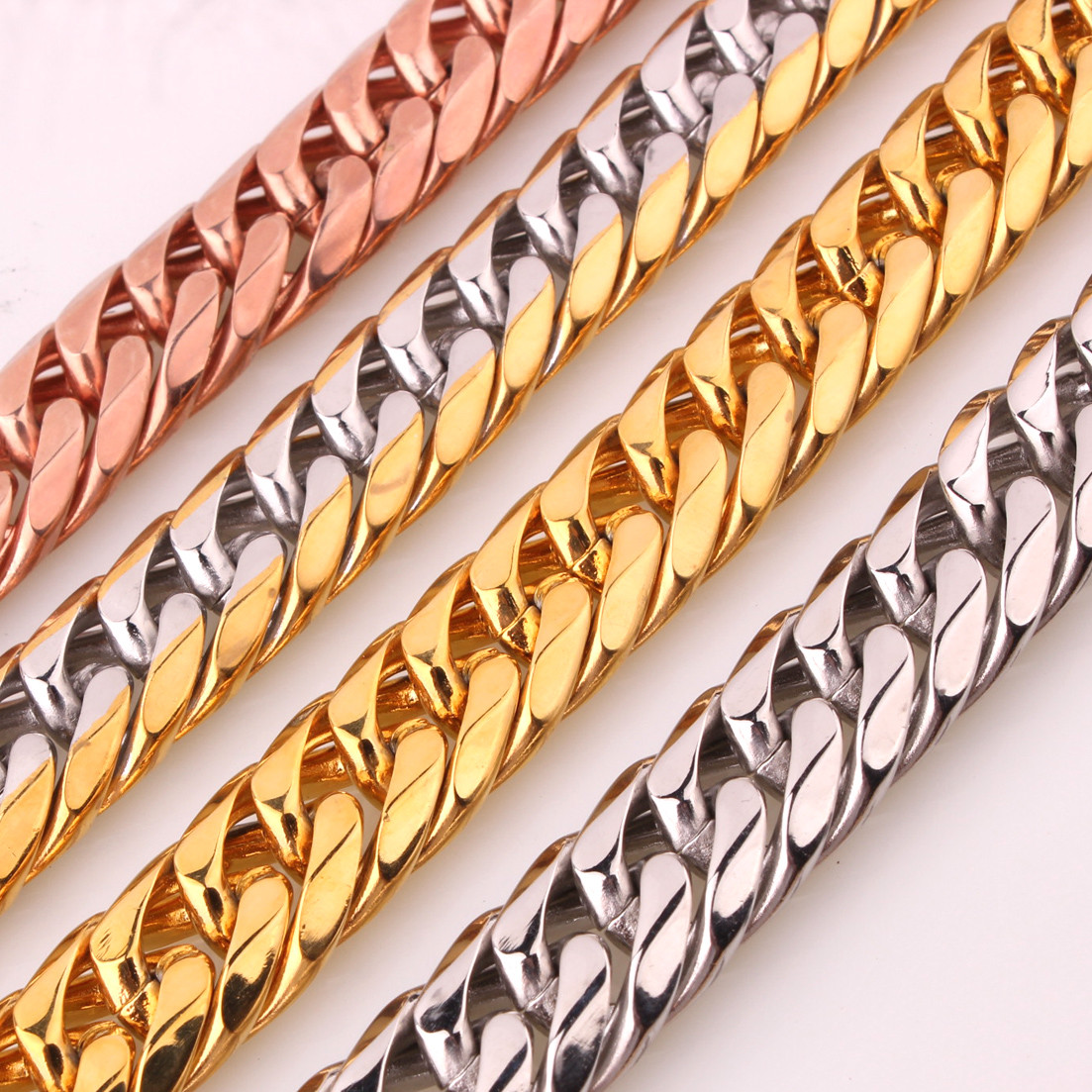 7″~40″13/16mm Charming Men’s Chain 316L Stainless Steel CURB CUBAN Link Necklace