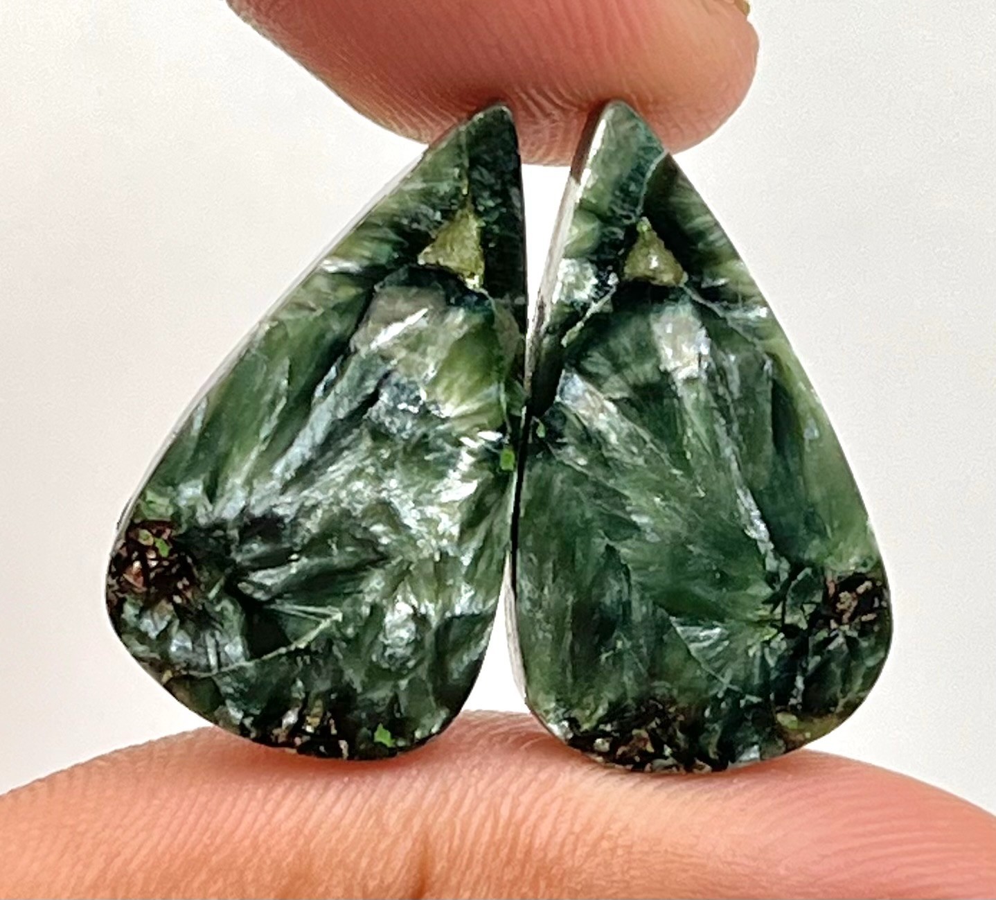 16 Ct 4x12x23 mm Natural Fire Seraphinite Pair Pear Cabochon Gemstone DC-247