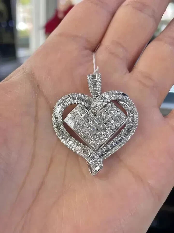 3Ct Round Cut Lab-Created Diamond Heart Pendant 14K White Gold Plated Free Chain