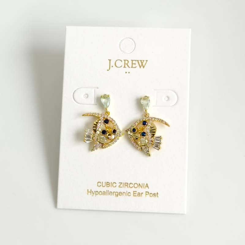 New 25mm Jcrew CZ Fish Drop Earrings Lovely Women Party Vacation Jewelry Gift