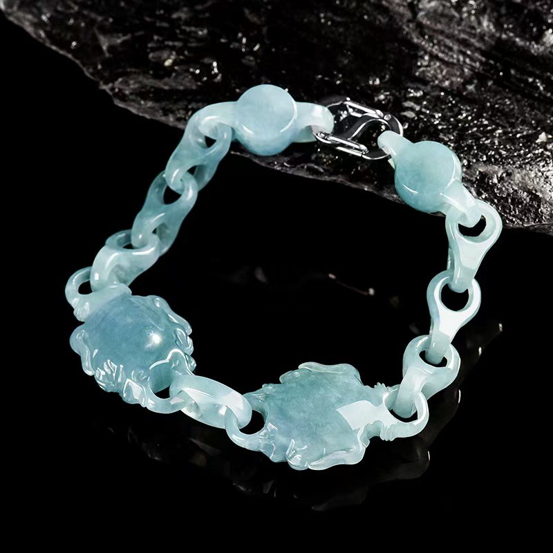 Real Grade A Natural Green Jade Jadeite Dragon Head Anchor Link Bracelet