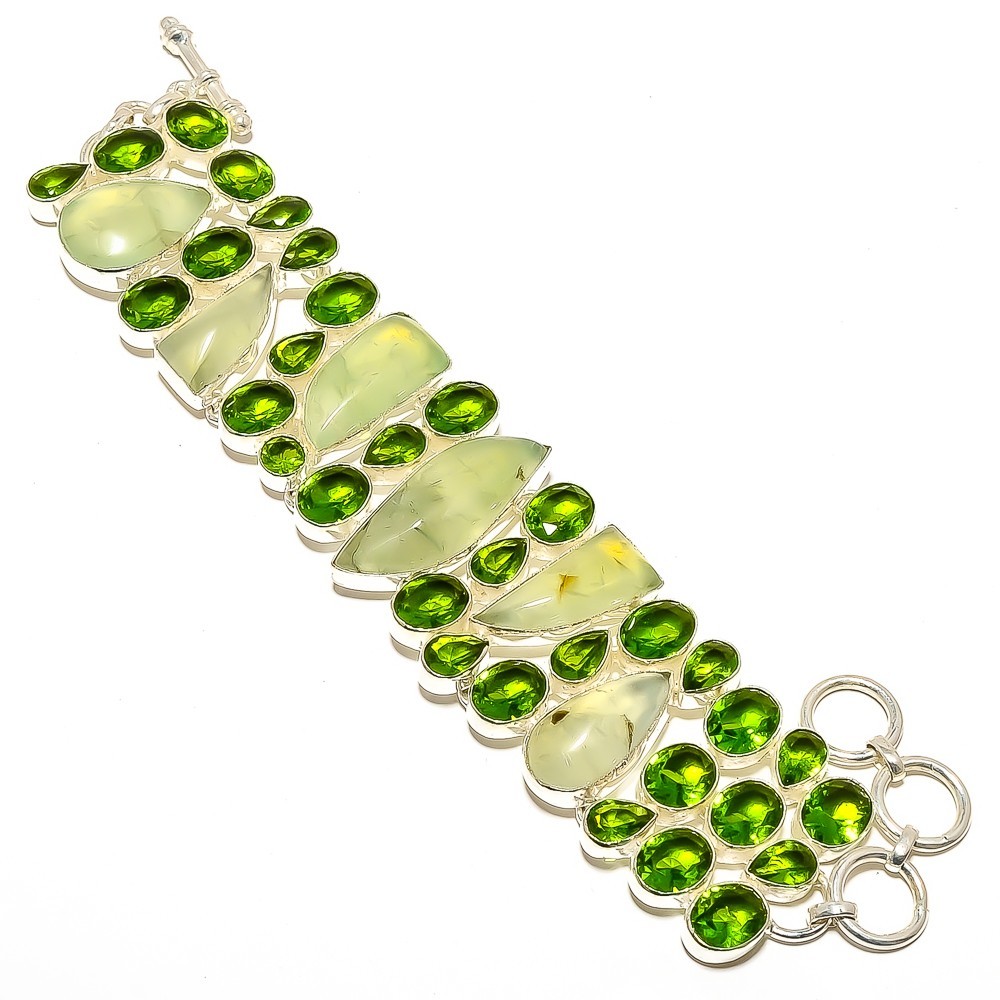 Gorgeous Prehnite Gemstone Chain Bracelet 925 Sterling Silver For Women