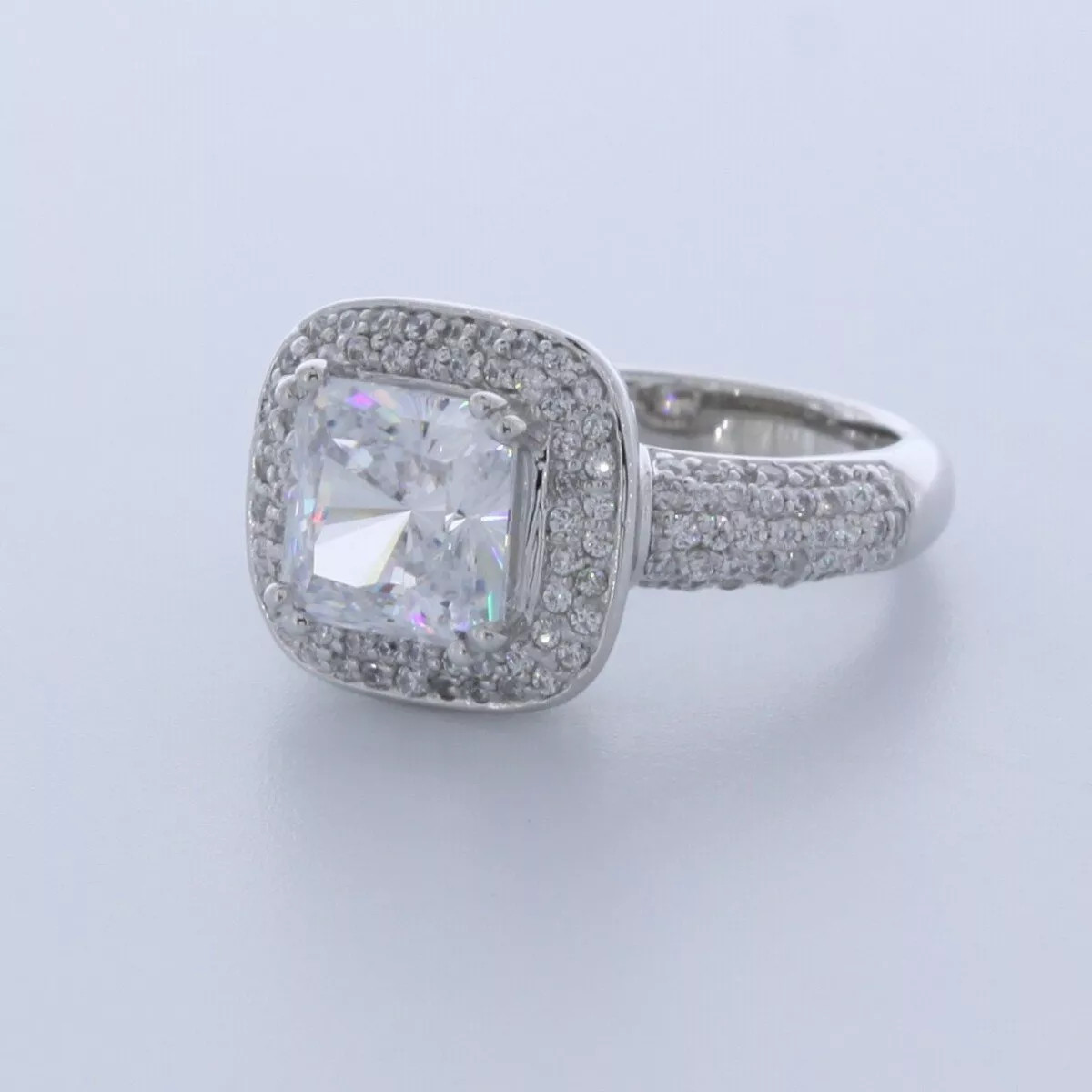 Side Stone Engagement Ring 14K Gold Halo Radiant 3 Carat Lab-Grown Diamond D VS2