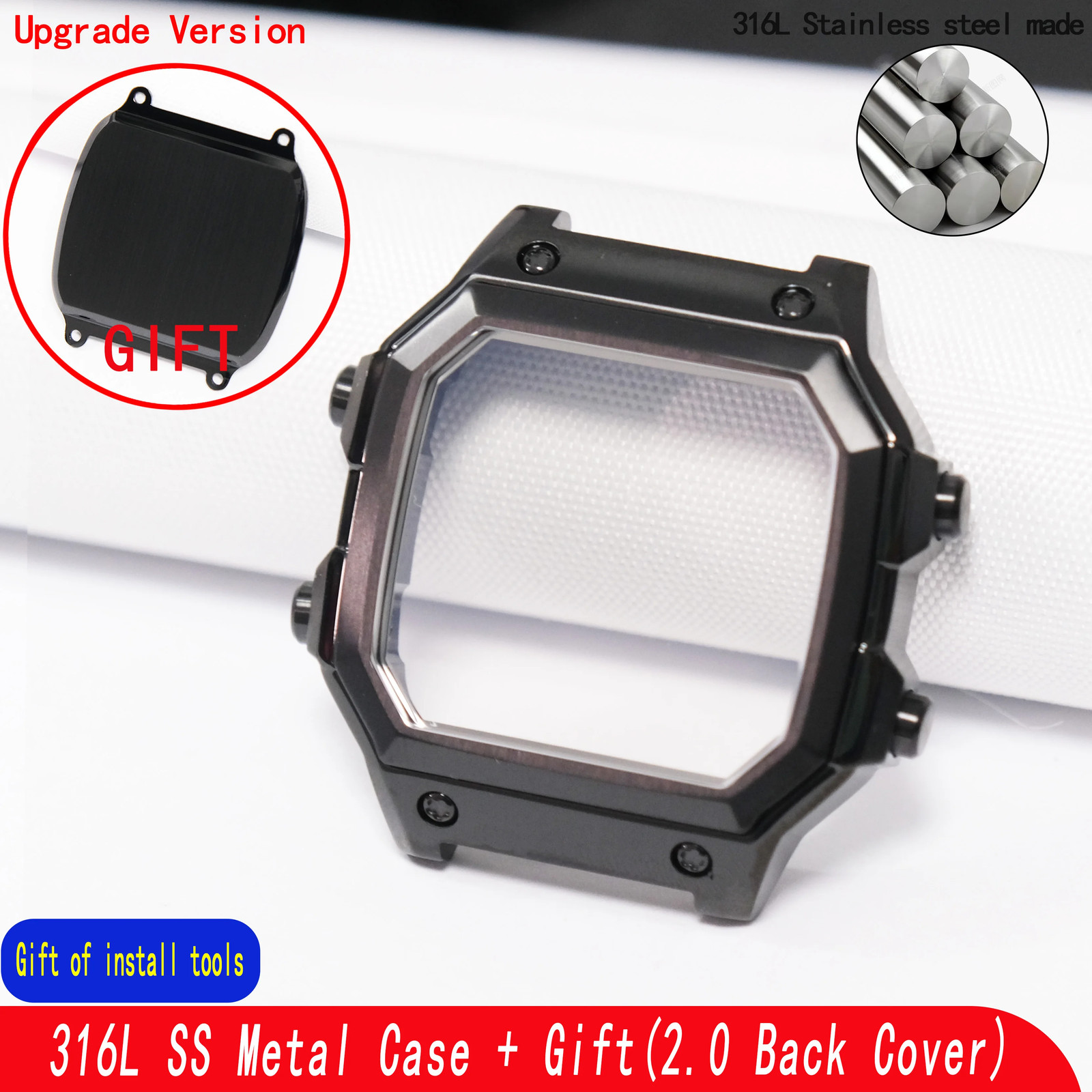 Replacement Watch Case for AE1200 AE1300 316L Steel Mod Kit Compatible with 3299