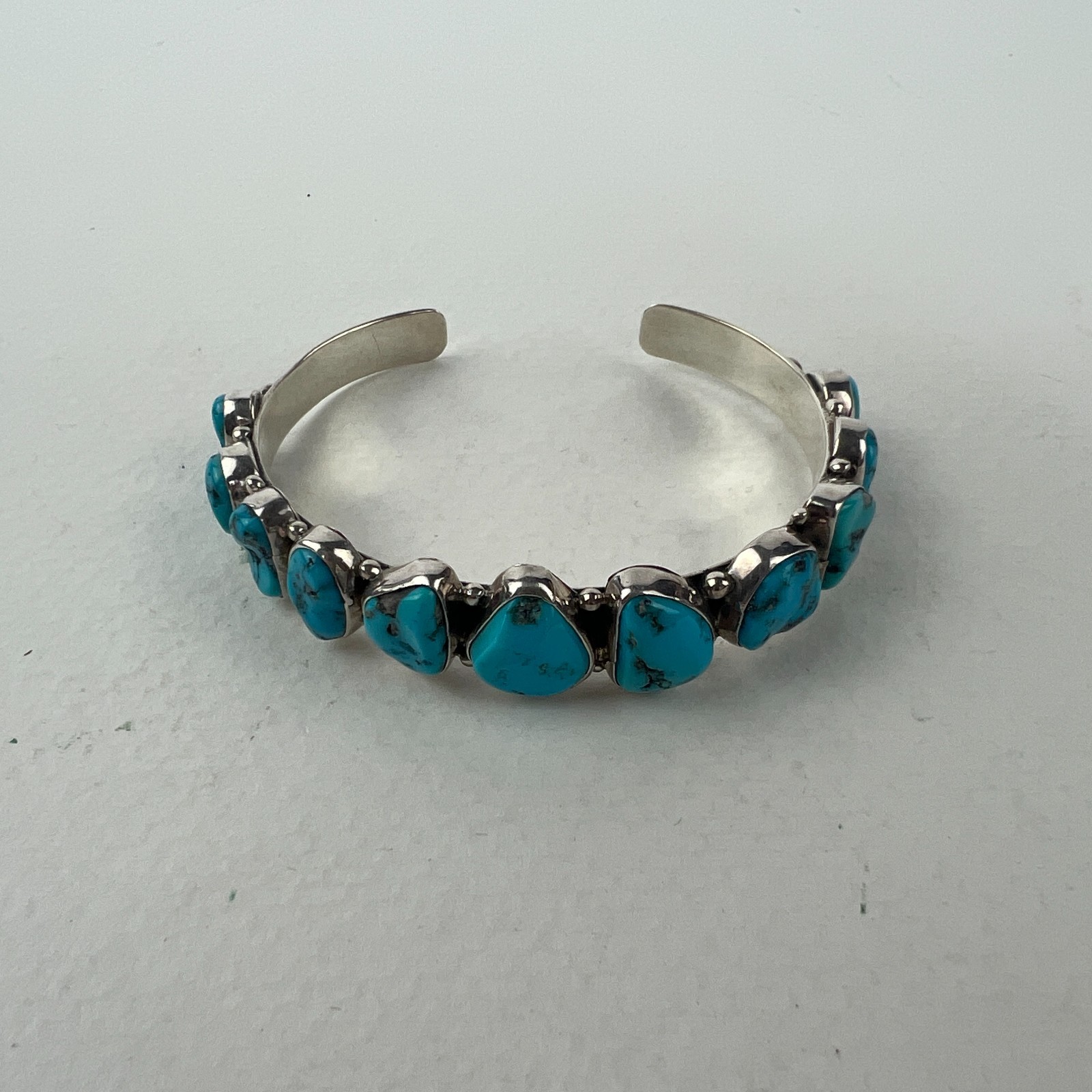 Vintage Native American Turquoise Cuff Sterling Silver Bracelet Artisan Sign 925