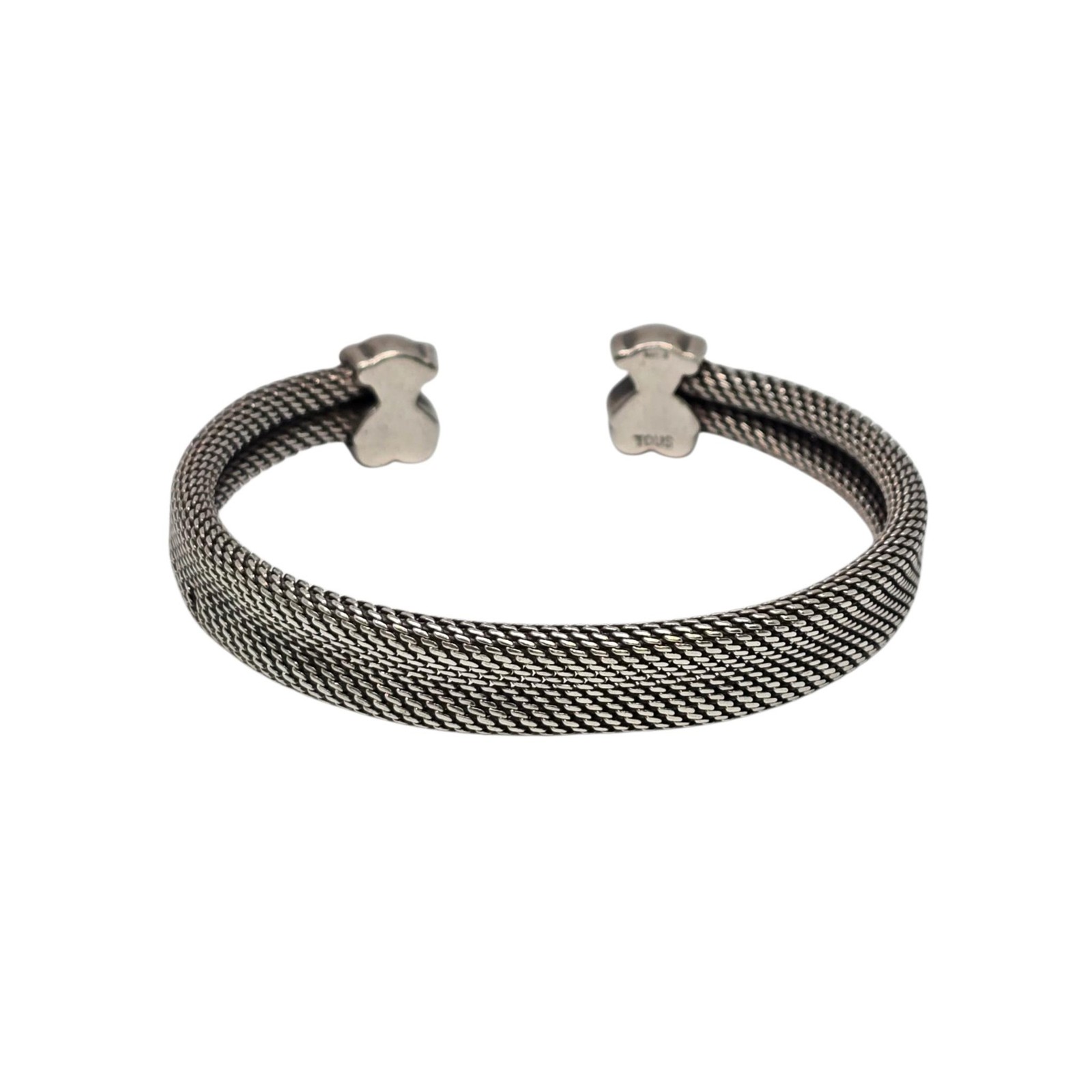Tous Sterling Silver Bear Motif Mesh Cuff Bracelet #25647