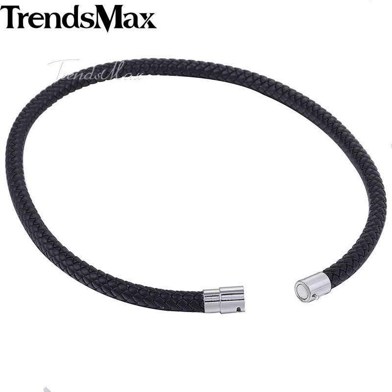 4/6/8mm Leather Black/Brown Braided Rope Cord Magnet Chain Necklace 16-24 inch