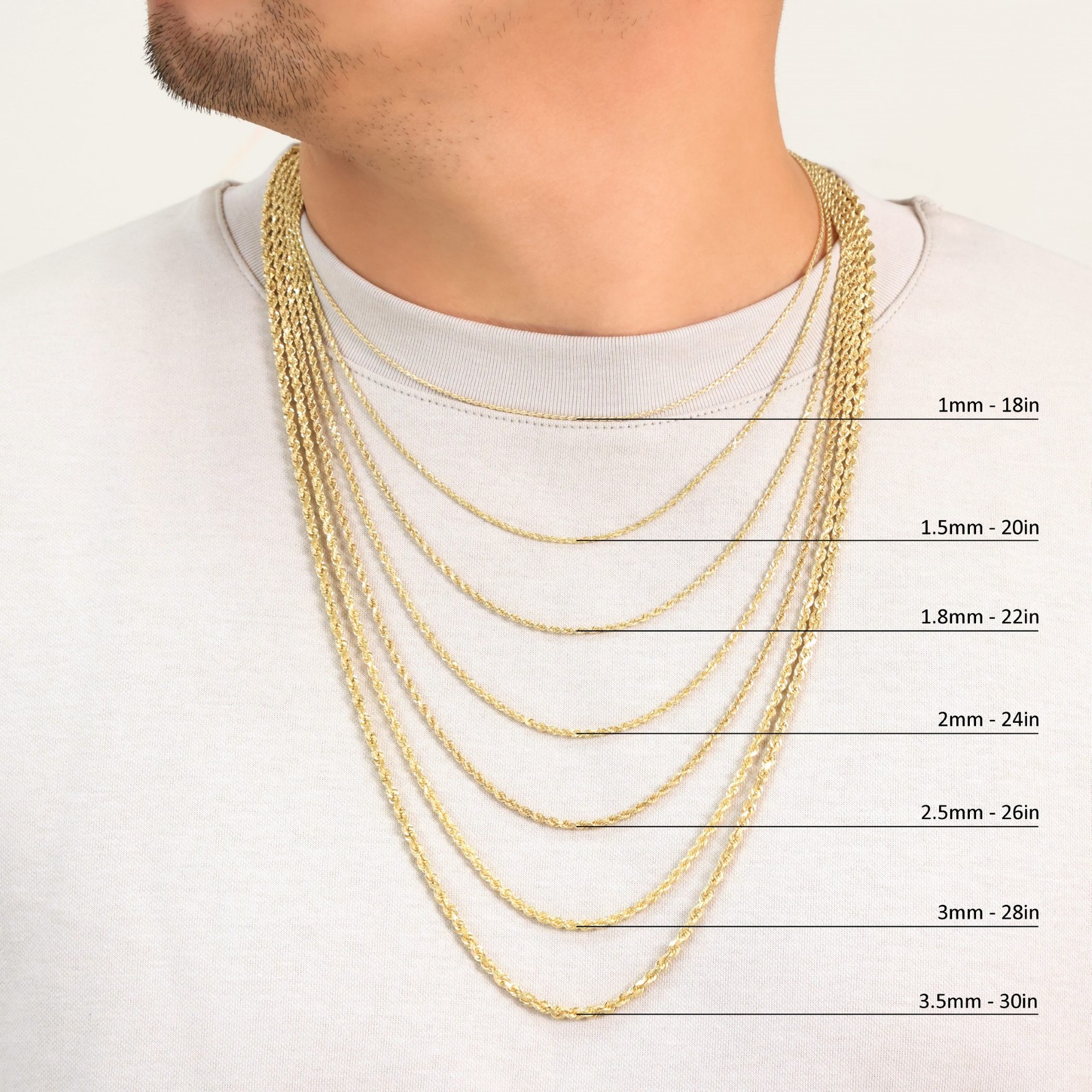 14K Yellow Gold Solid 1mm-10mm Rope Chain Diamond Cut Pendant Necklace 16″- 30″