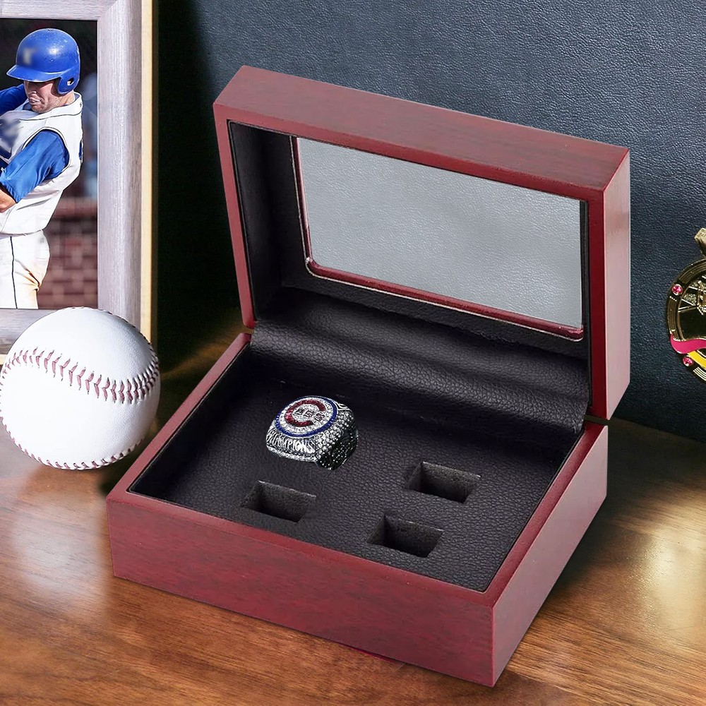 4-Slots Championship Ring Display Box Wooden Collection Case Storage Holder Gift