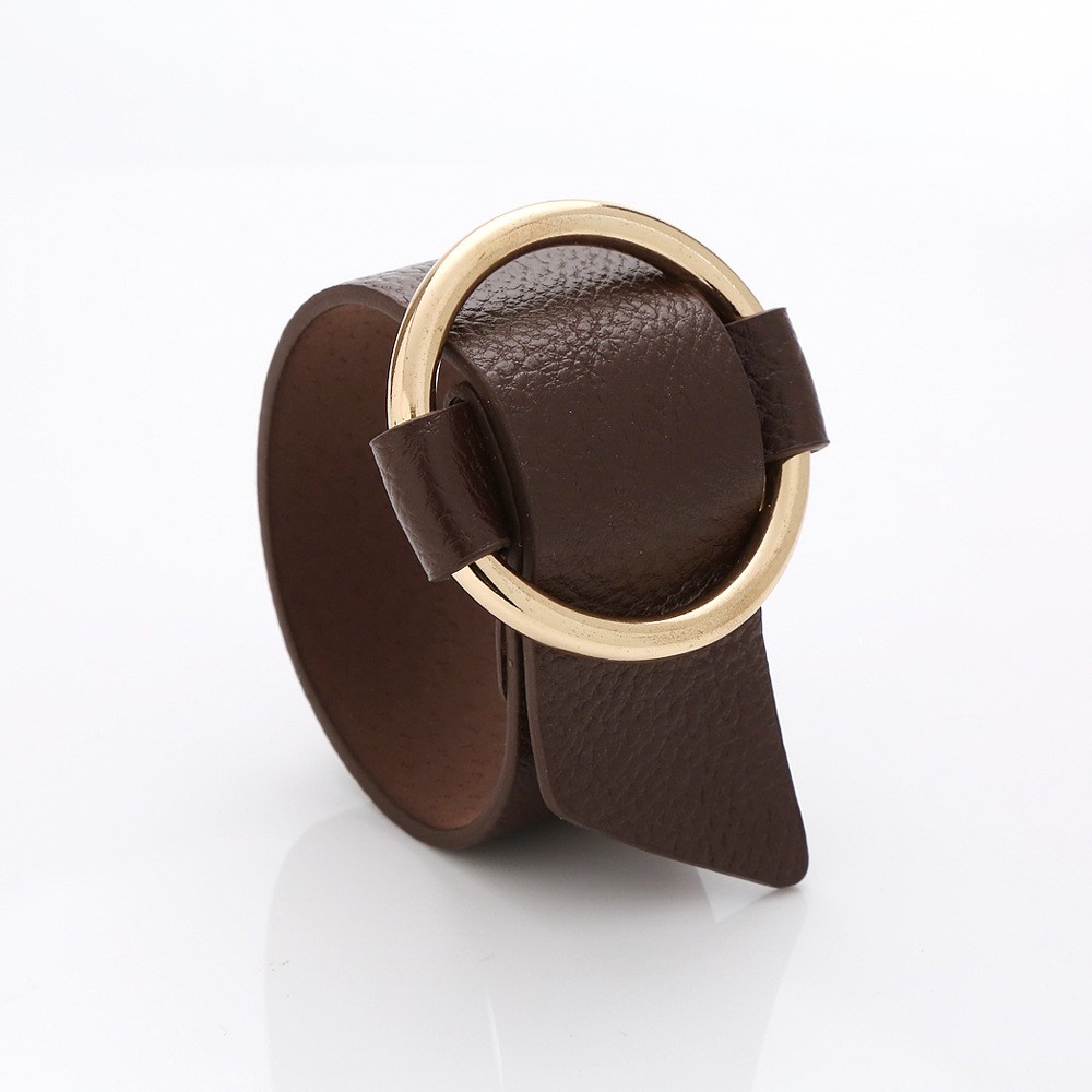 Women Leather Bracelet Adjustable Cuff Bangle Gold Circle O Ring Fashion Jewelry
