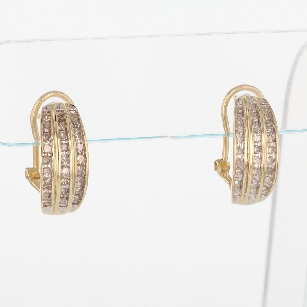 .50ctw Round Diamond Channel-Set Omega Back Hoop Pair Earrings 10k Yellow Gold