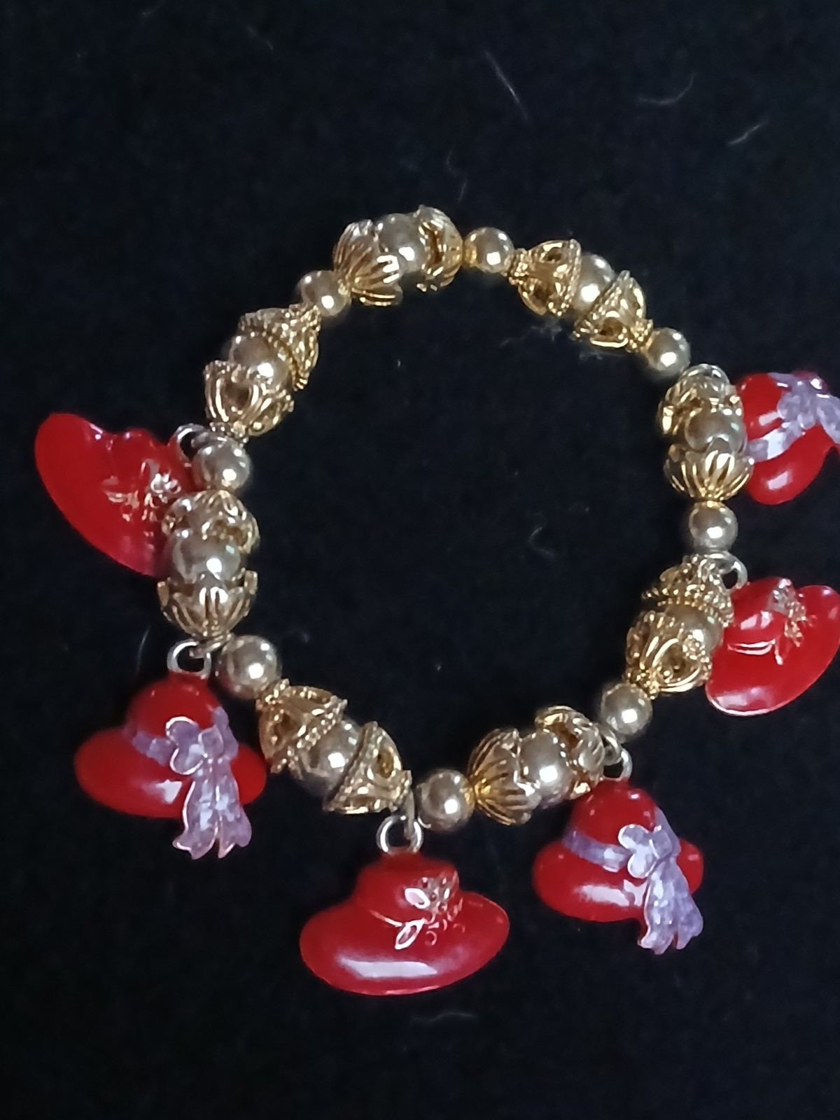 Vintage Red Hat Society Stretch Red and Silver Charm Bracelet Nice