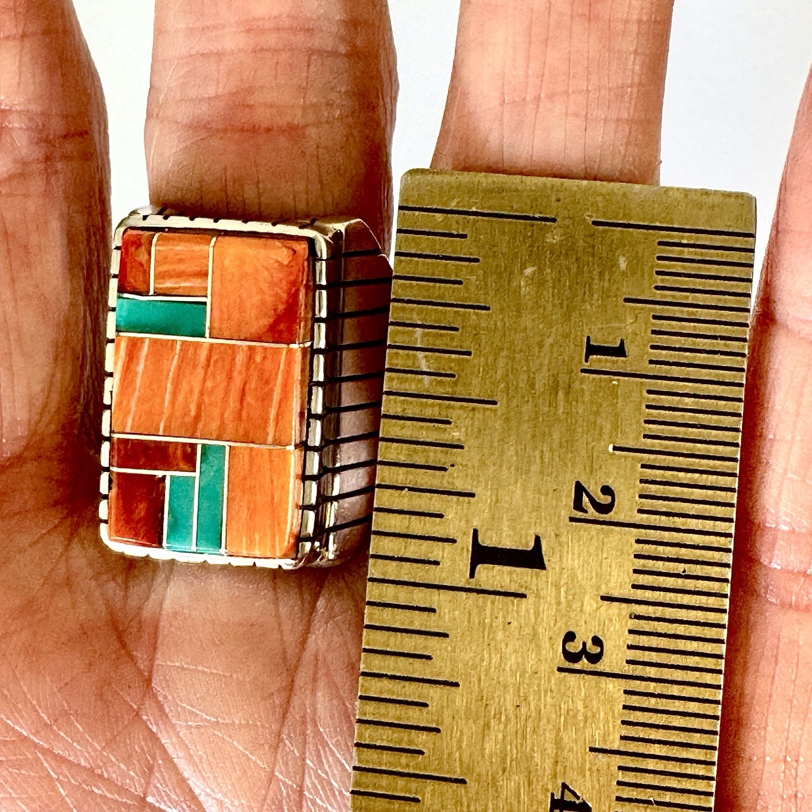 Turquoise Multi Stone Inlay Mens Ring Sz 12 Navajo Sterling Signed T Jack 25mm
