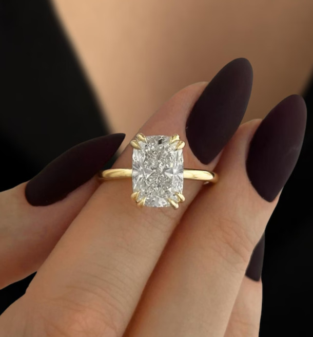 4CT Lab Grown Diamond Cushion Cut Gift For Sister Ring In 14k Solid Yellow Gold