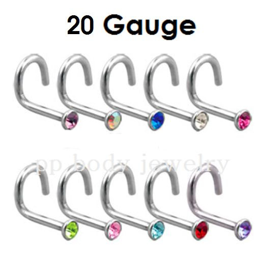 1pc. 20G (0.8mm) 2mm Flat CZ Gem 316L Surgical Steel Nose Screw (Choose Color)