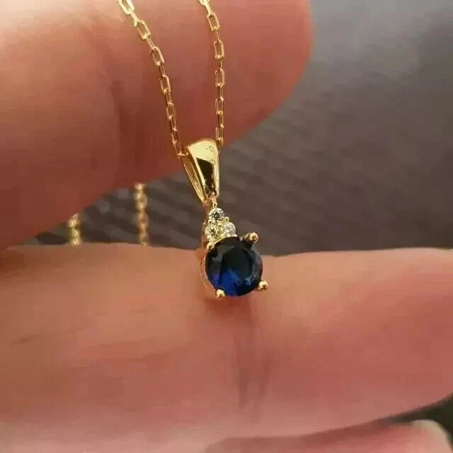 Simulated Blue Sapphire 2Ct Solitaire Pendant Necklaces 14k Yellow Gold Plated