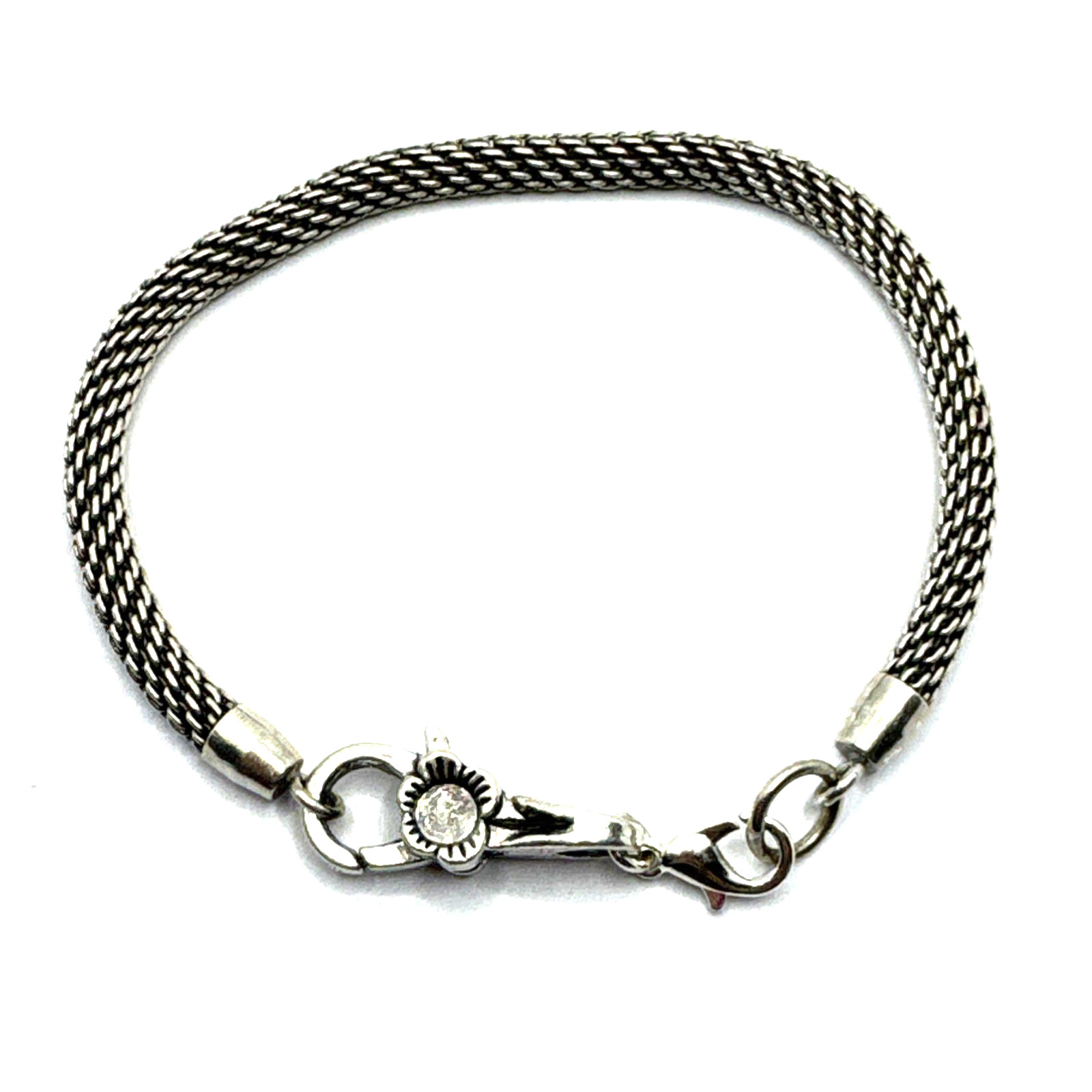 Brighton Mesh Charms/Beads Chain Bracelet W/ Non-Brand Flower Clasp 8 Inches