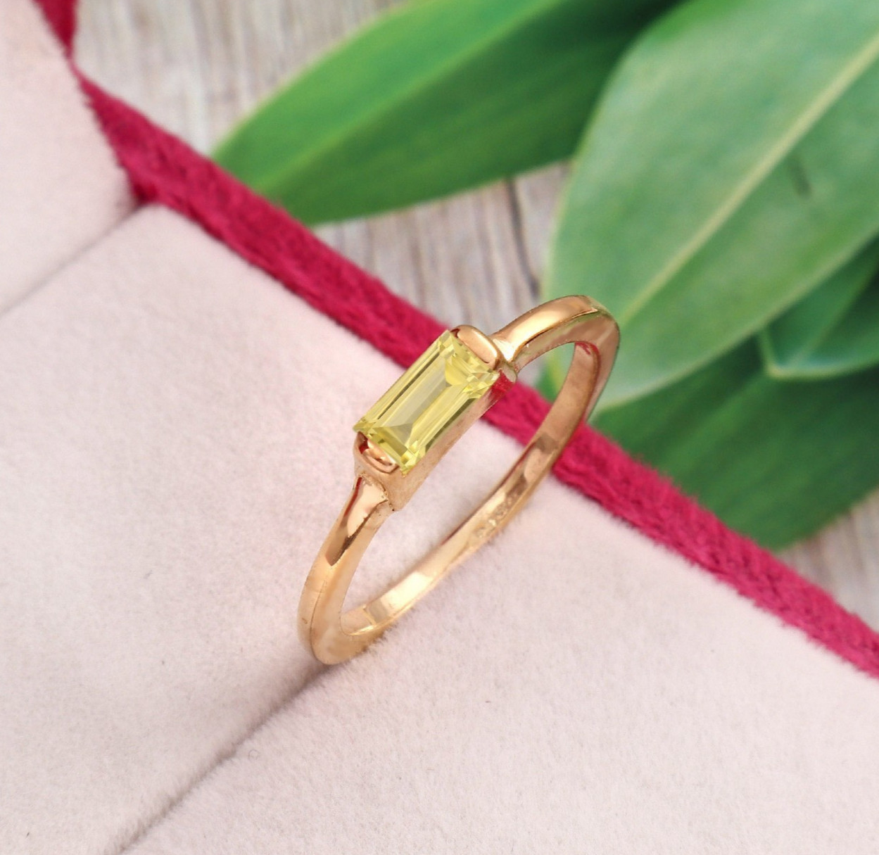 Ceylon Yellow Sapphire Ring Sapphire Baguette Ring Engagement Gemstone Ring