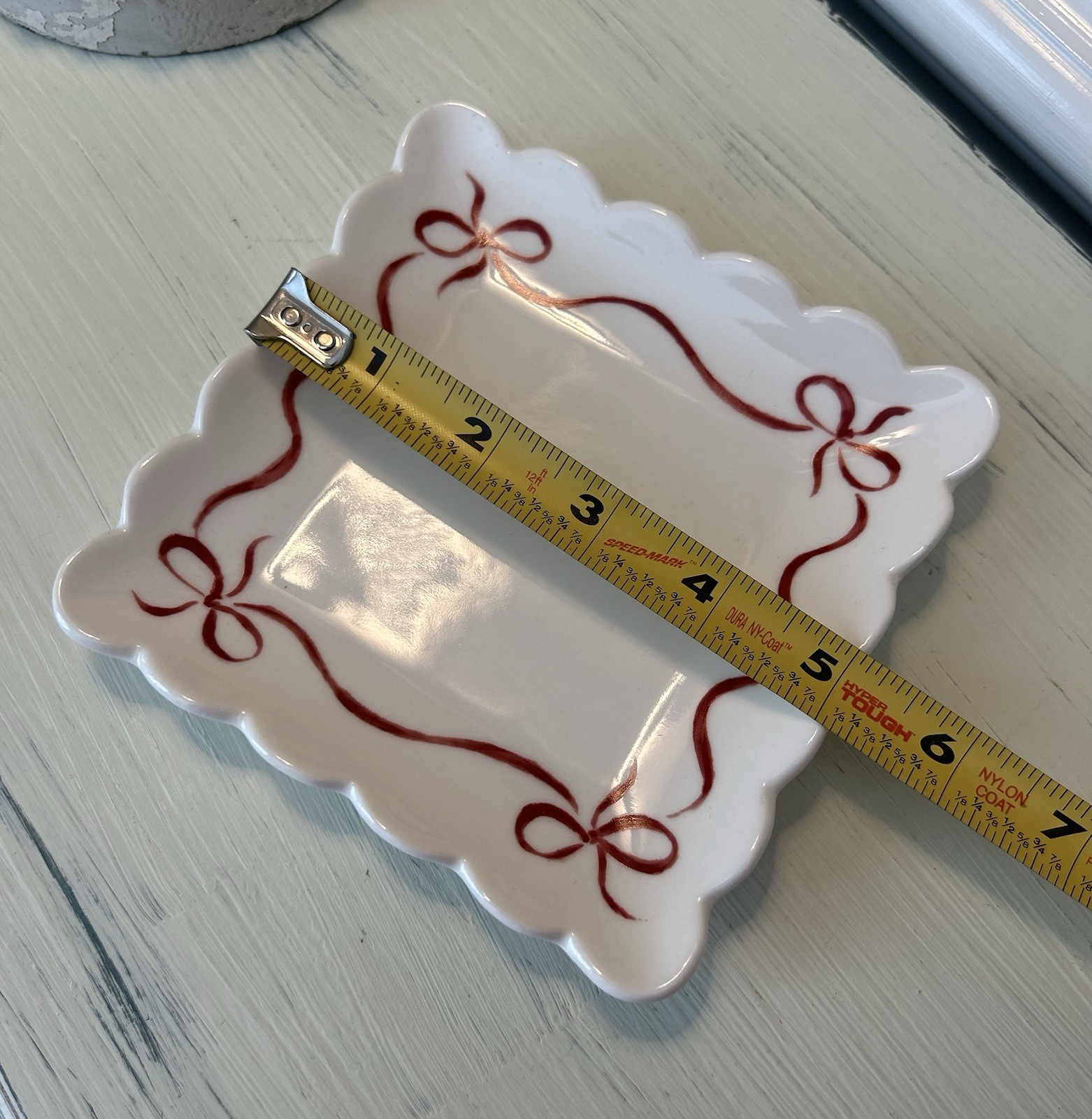 Mark & Graham Bow Ceramic Catchall Tray Small Red White No Mono NWOT READ
