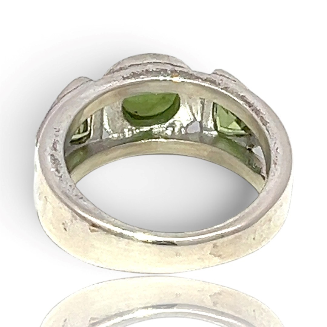 Sterling Silver Nephrite and Trillion Cut Green Cubic Zirconia Ring (KS1027098)