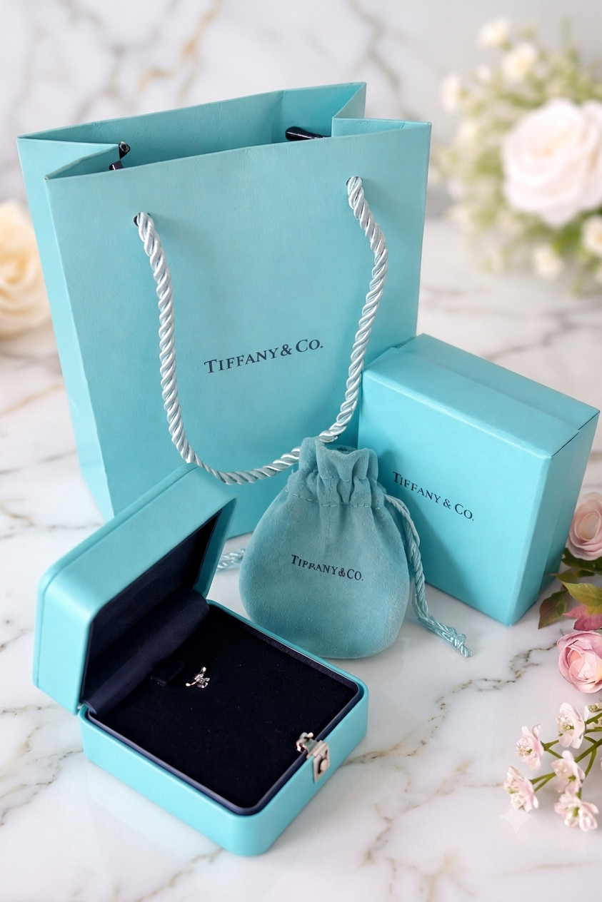 TIFFANY & CO. BLUE LEATHER PRESENTATION NECKLACE GIFT BOX, CASE, AND BAG