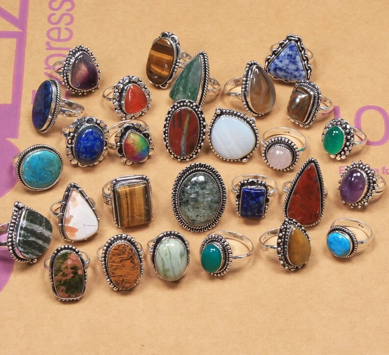 Designer 925 Silver Plated 10Pcs Rings Lot,Rings,Boho Rings,Christmas Gift~
