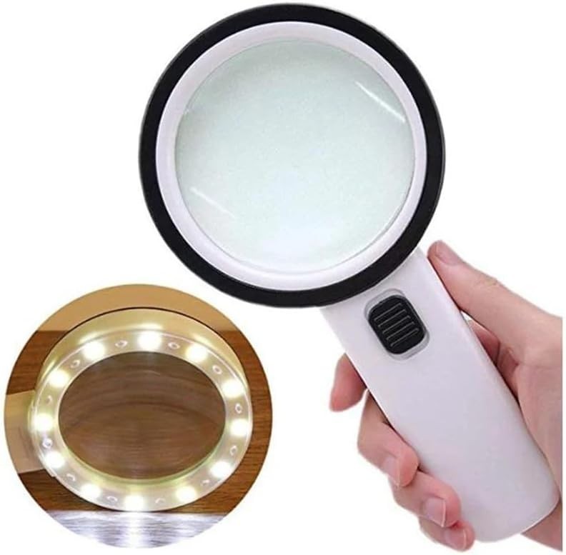 30X Magnifier Handheld Lighted Magnifying Glass Portable Double Glass Lens