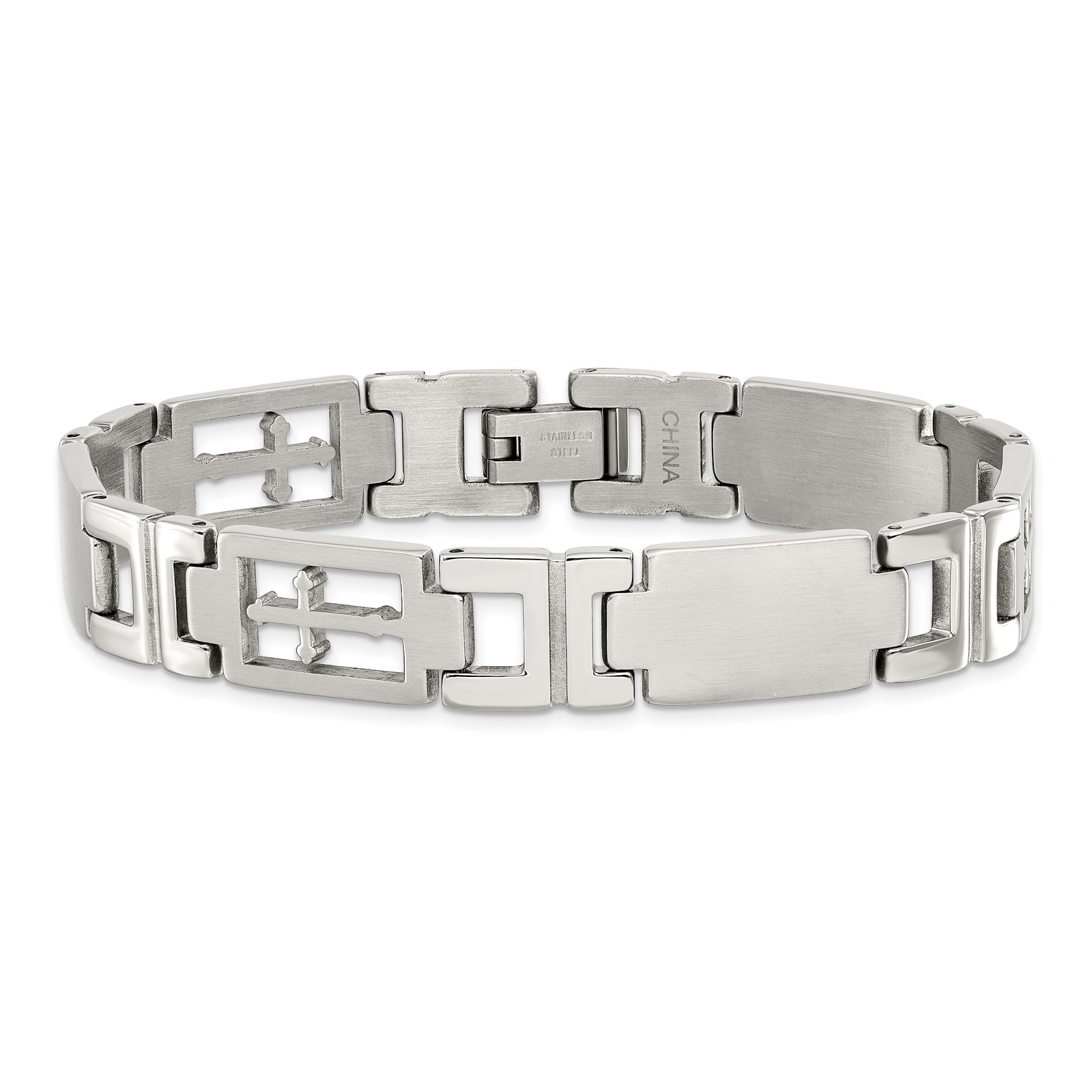 Chisel Stainless Steel Brushed and Polished Cross 8.25 inch Link Bracelet SRB282