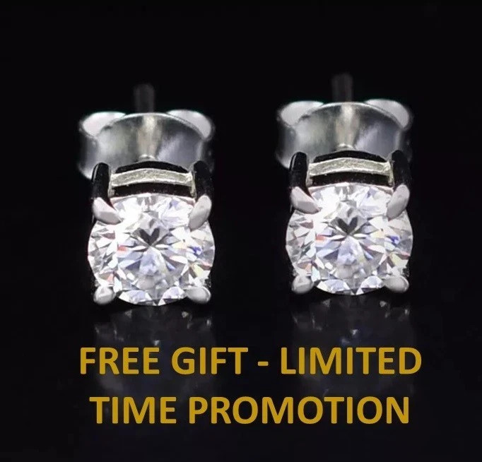 4Ct Princess Cut White Diamond Solitaire Studs-Great Shine! Ideal Gift