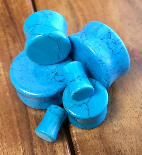 PAIR Blue Turquoise Stone Plugs Gauges – 3mm (8g) to 38mm (1.5″) available!