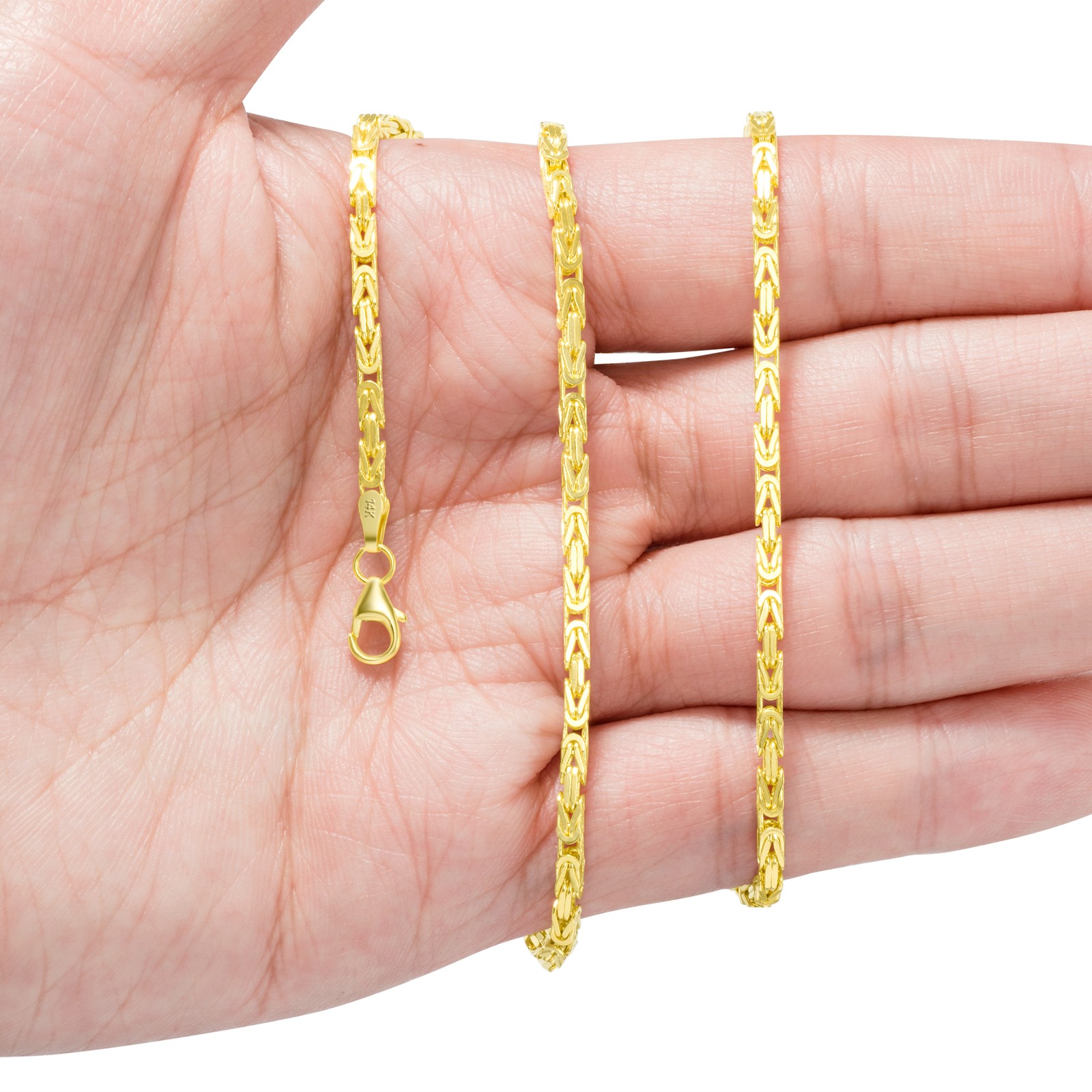 Womens 14K Yellow Gold Solid 2.5mm Byzantine Box Link Chain Pendant Necklace 16″