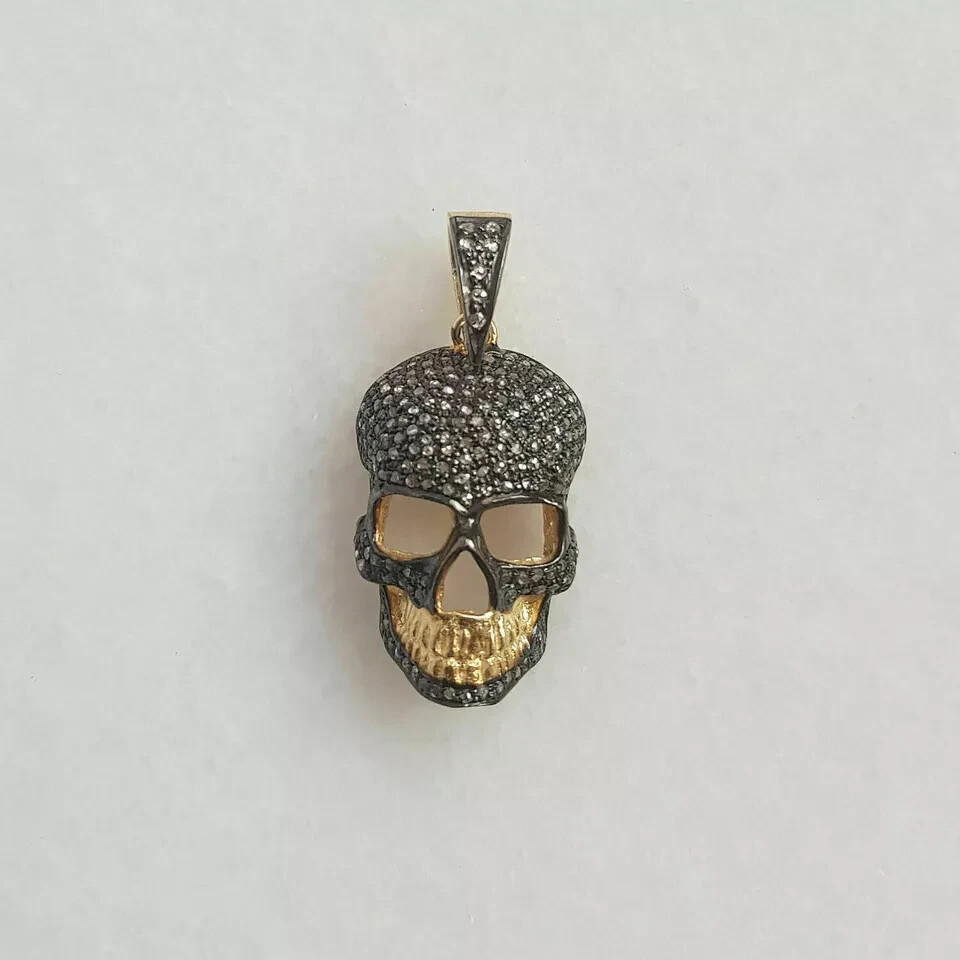 2Ct Round Diamond Halloween Stock Skull Pendant 14K Yellow Gold Over
