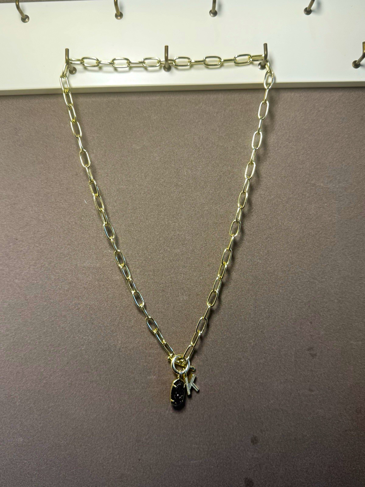 Kendra Scott Paperclip Chain Gold Plated Necklace with Charms Black Druzy