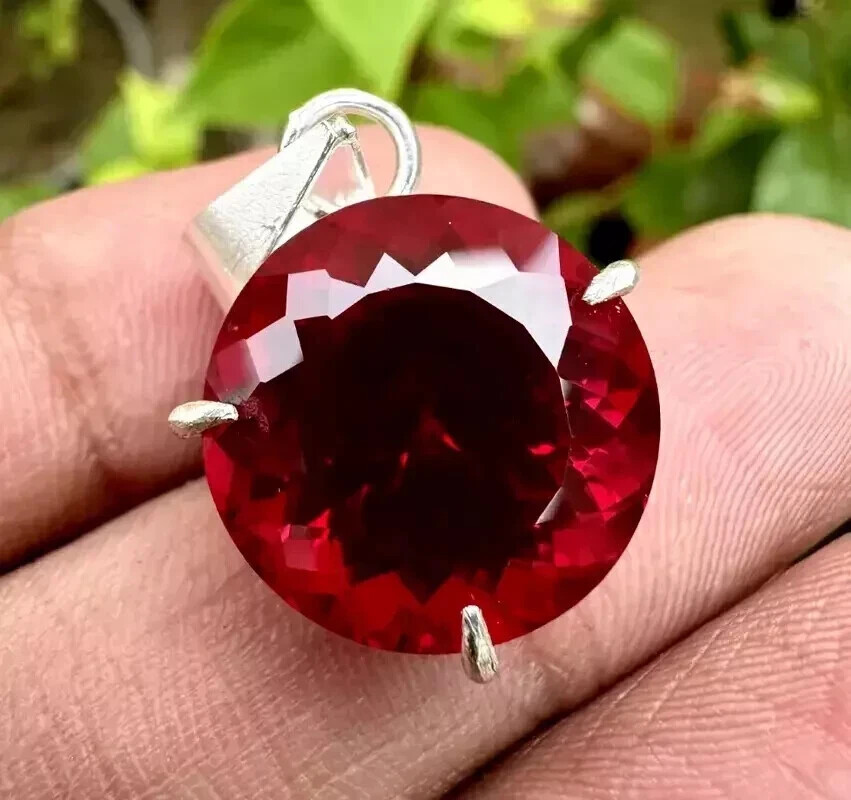 27 Ct Natural Burmese Round Cut Red Ruby Pendant AGL Certified Loose Gemstone