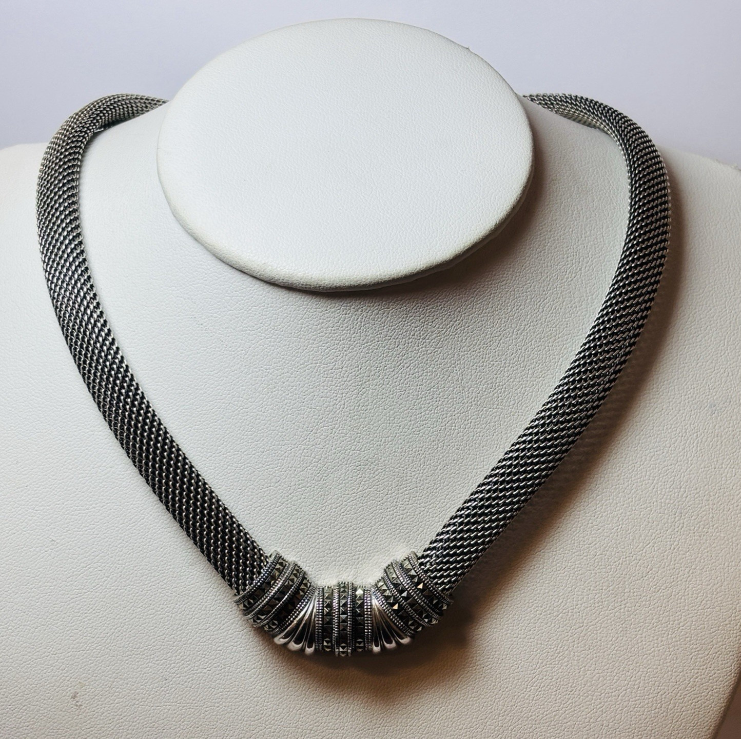 Judith Jack Sterling 925 Silver Mesh Marcasite Necklace 17 in-1.61