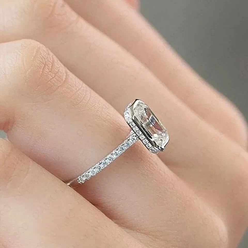 3 Ct Emerald Lab Created Diamond Bezel-Set Wedding Ring 14K White Gold Plated