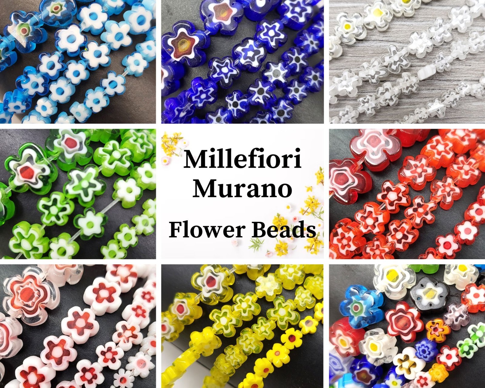 Flower Millefiori Murano Glass Lampwork Spacer Bead Crystal 15″ 4mm 6mm 8mm 10mm