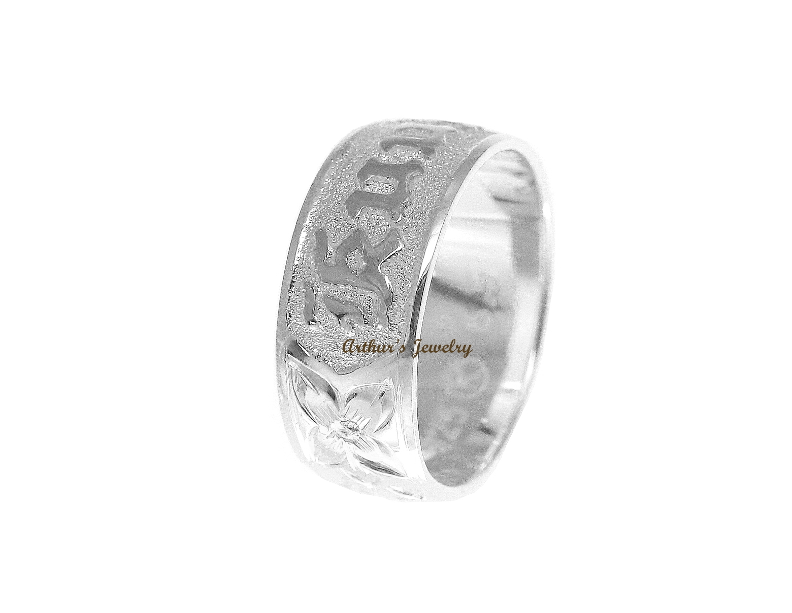 8MM STERLING SILVER 925 HAWAIIAN PLUMERIA SCROLL “KUUIPO” BAND RING SMOOTH EDGE