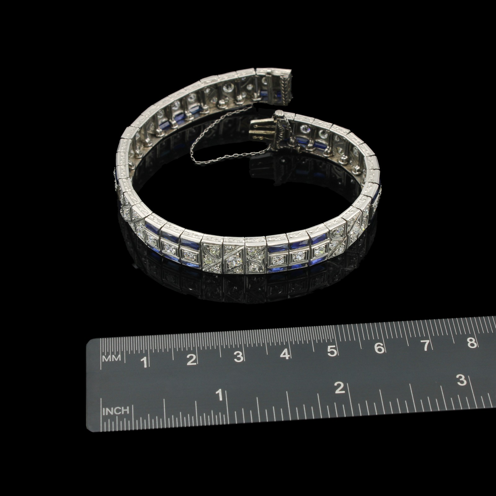 Art Deco 950 Platinum & 4ctw Diamond Die Struck 6.75in Link Bracelet #E233-1H
