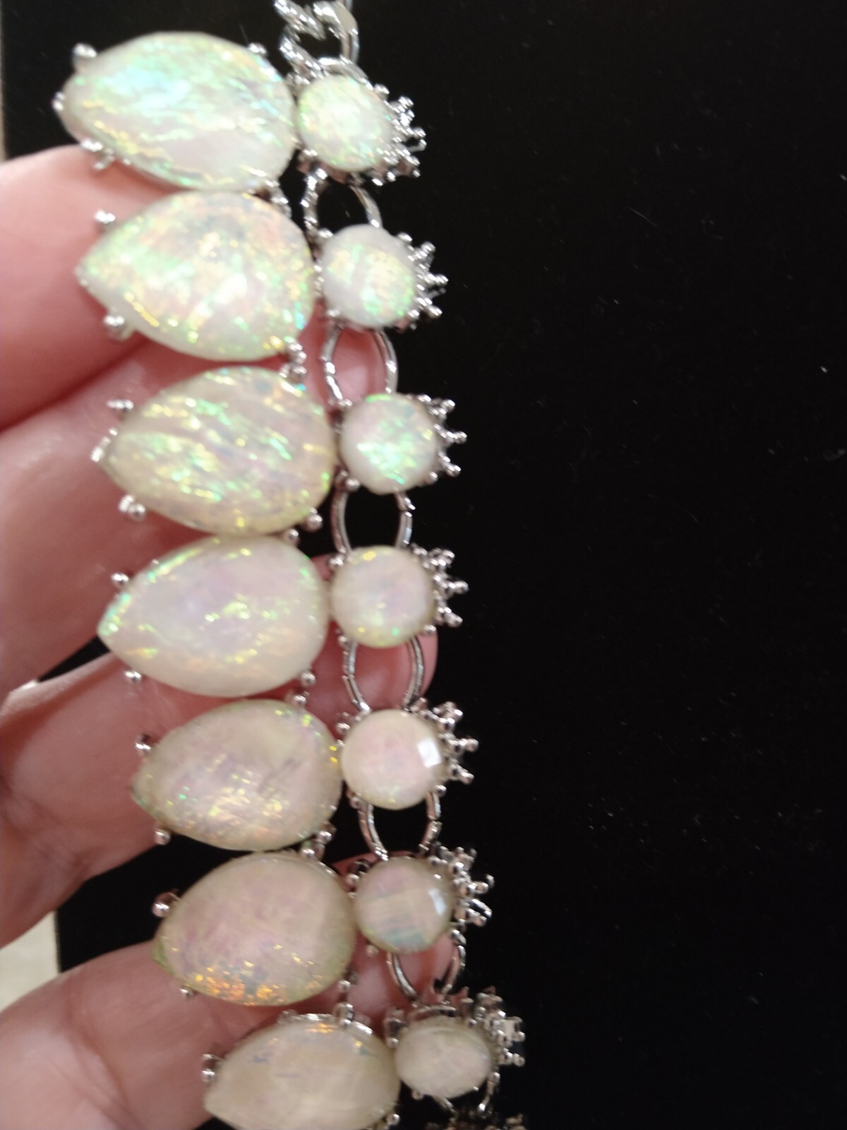 Simulated Large Opal Pears and Rounds in a Large Link Silvertone (16-24 inches)