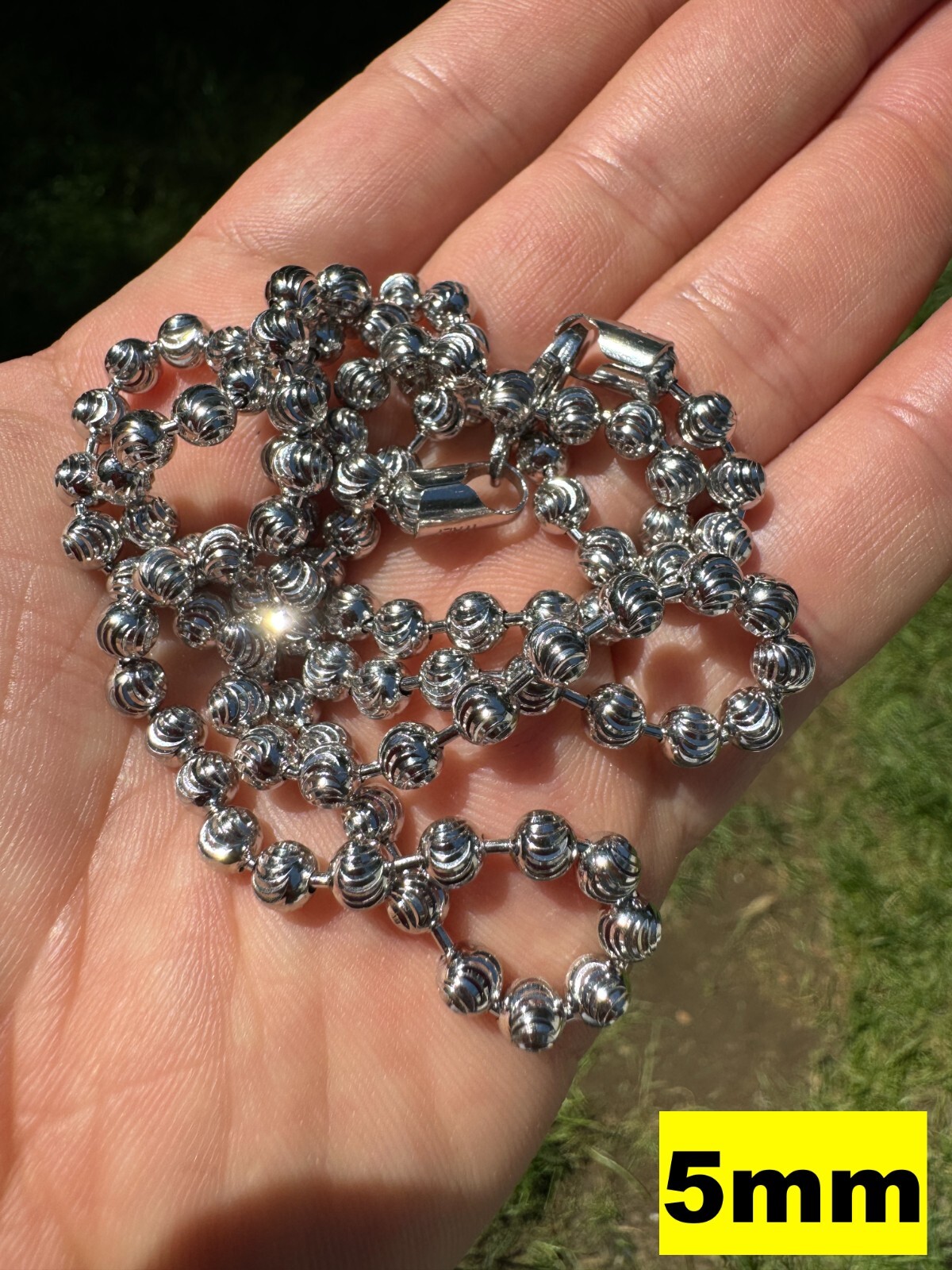 Ball Moon Chain Necklace SOLID 925 Silver Rhodium Finish Hip Hop Diamond Cut
