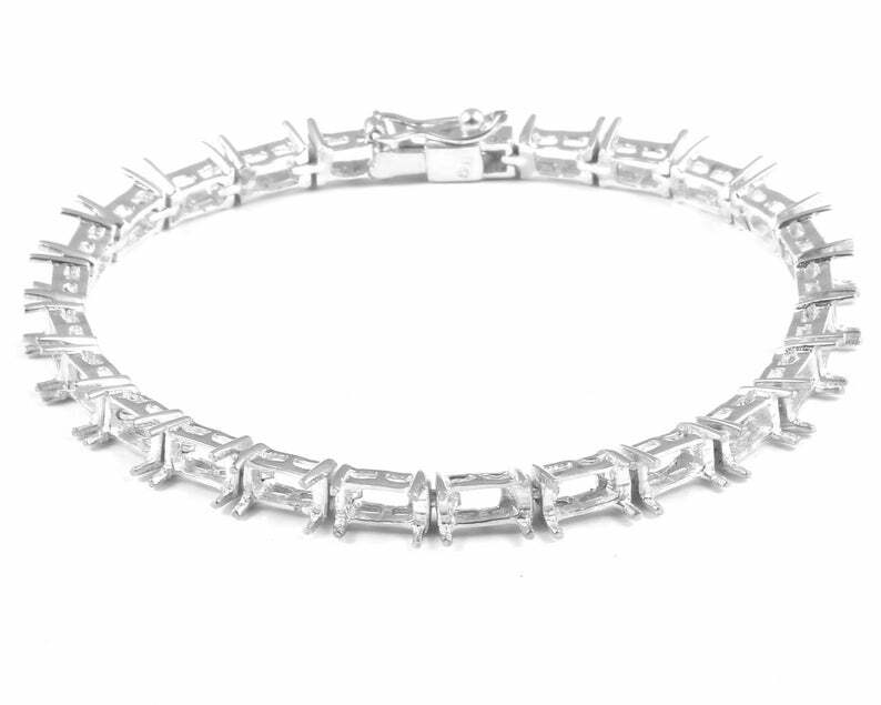 Semi Mount Bracelet 4×6 mm Octagon Sterling Silver Semi Mount Bracelet 7.5 Inch