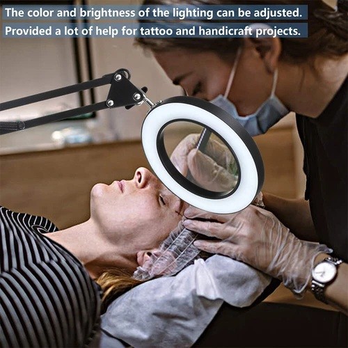 10X Magnifying Glass LED Desk Lamp With Base and Clamp forJewelry Making/Reading