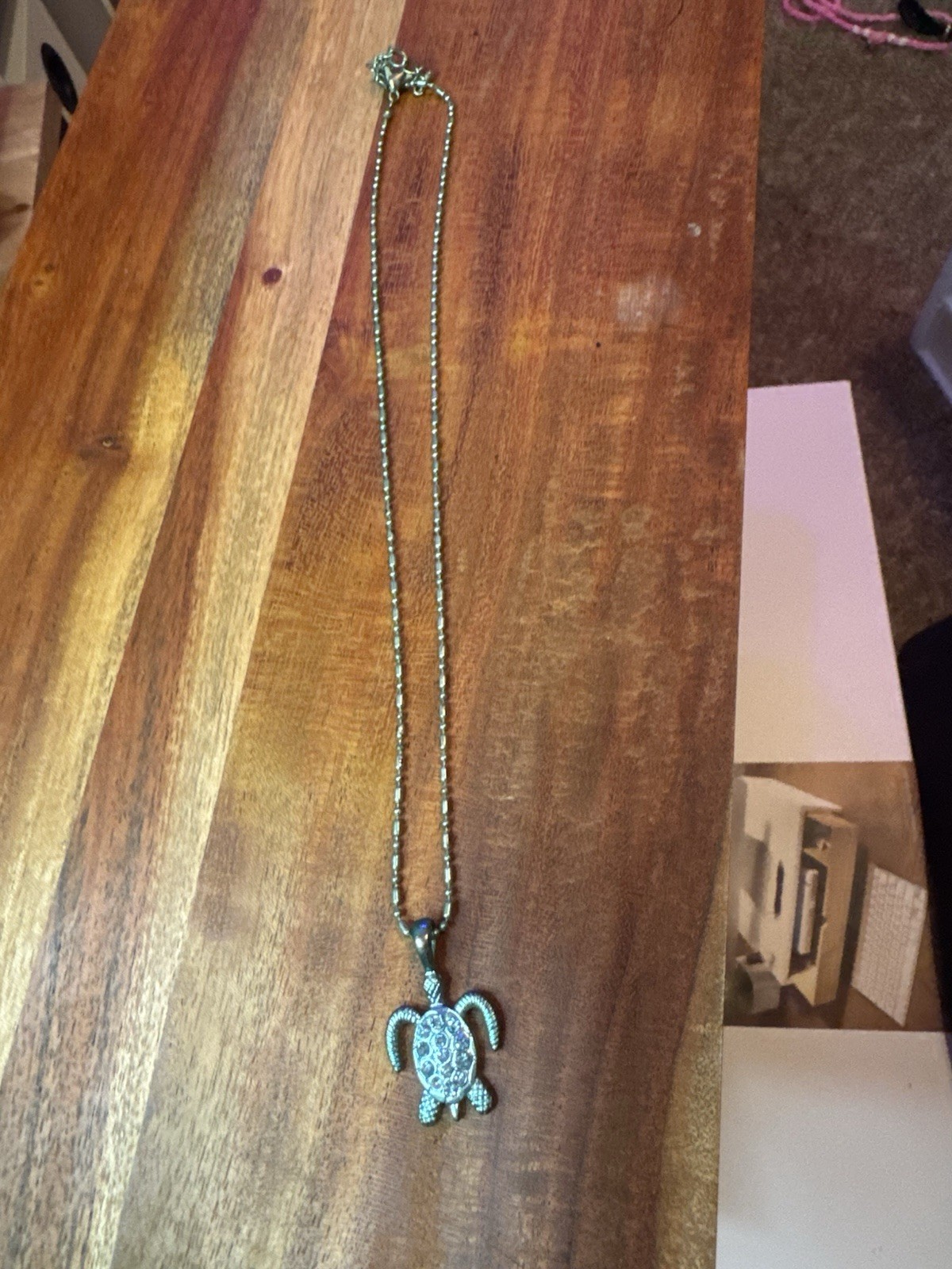 Teal Y2K Surf Turtle Charm Pendant Necklace teal Rhinestones Ball Chain Lobster