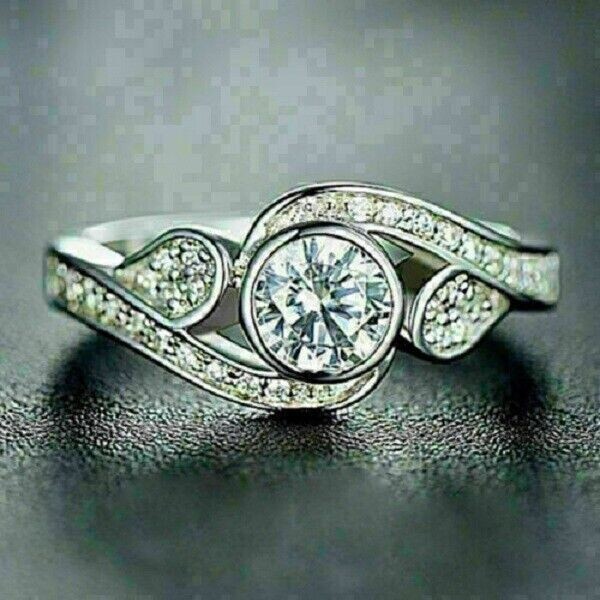 2.00 Carat Round Cut Lab Created Diamond Engagement Ring 14K White Gold Finish