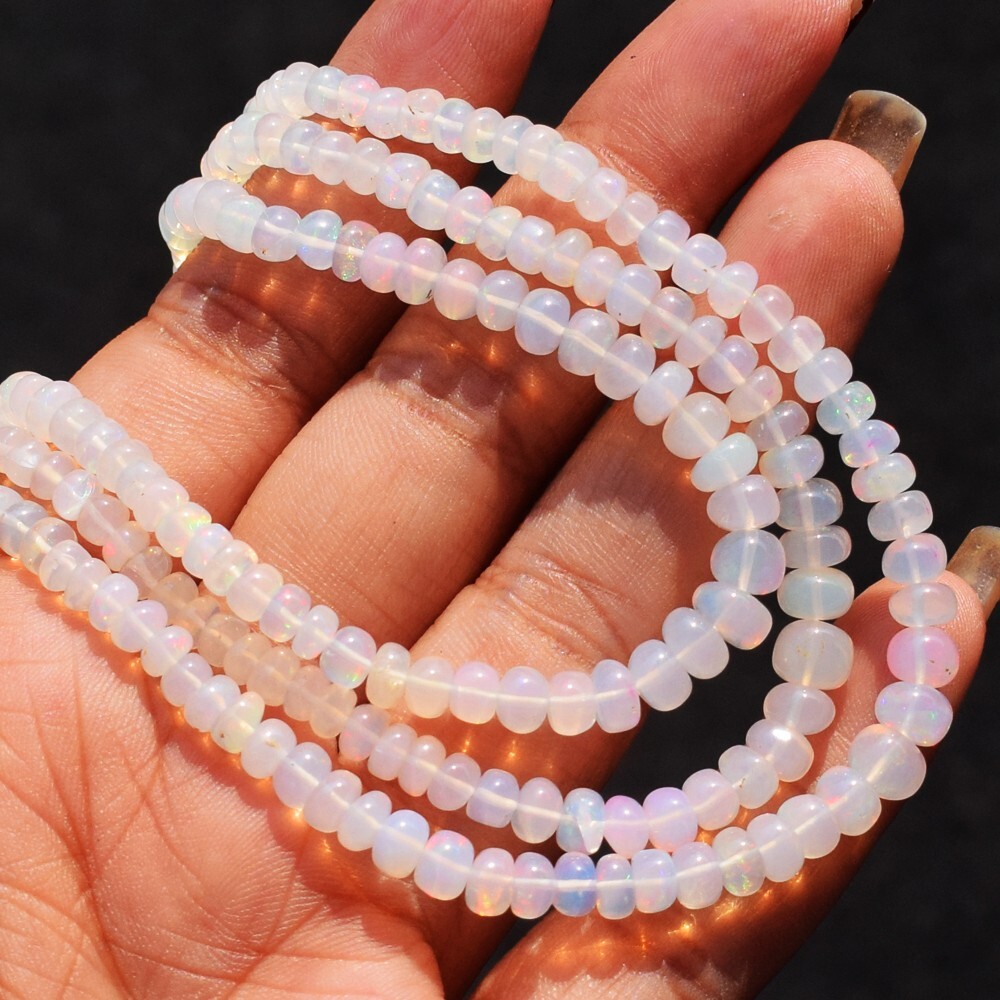Ethiopian Opal 103 Cts 3 Strand Round Shape Beaded Necklace Jewelry AK 02 E495