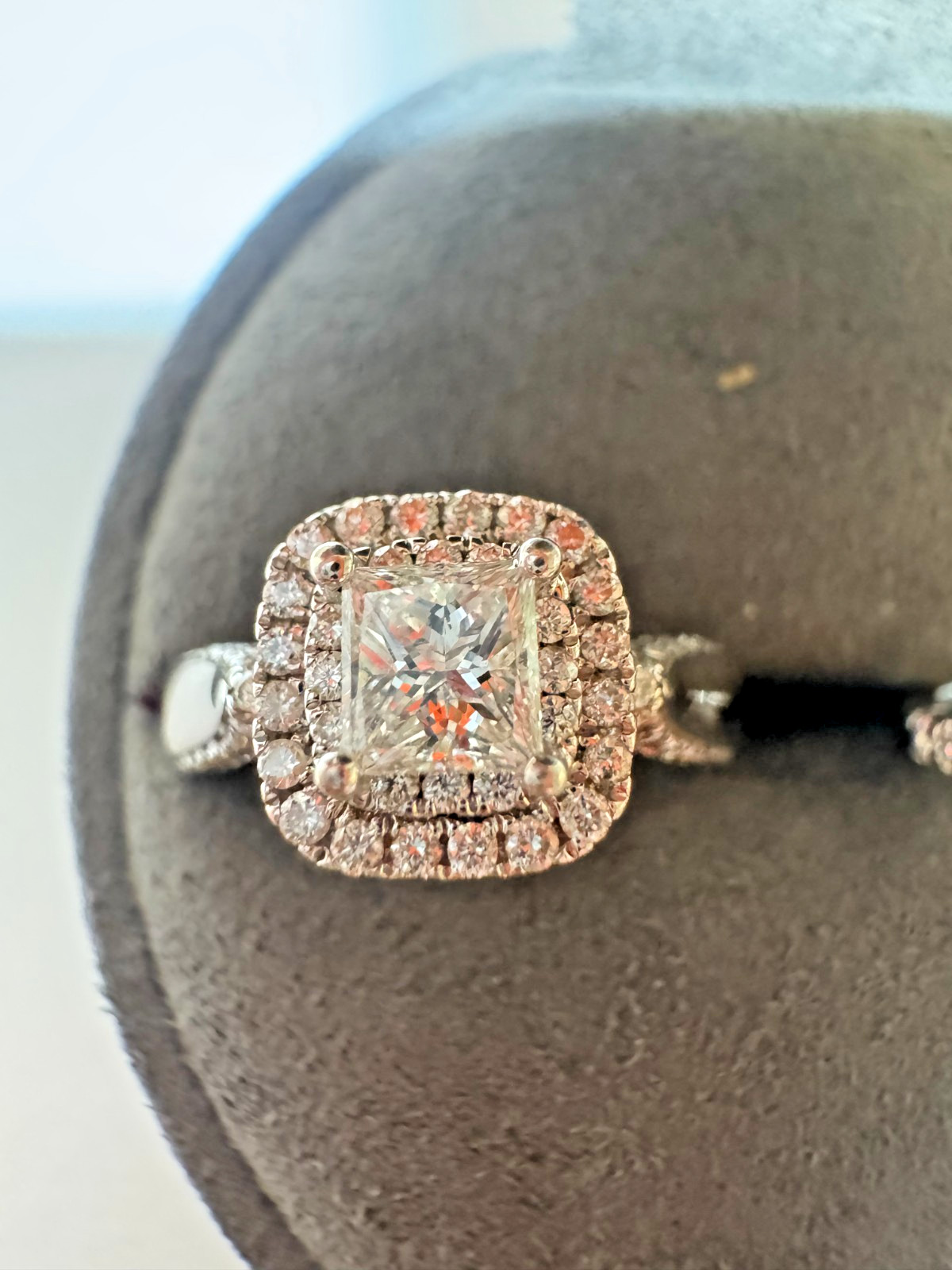 LOVE by Vera Wang 14K White Gold Princess Halo Diamond Ring + Diamond Band